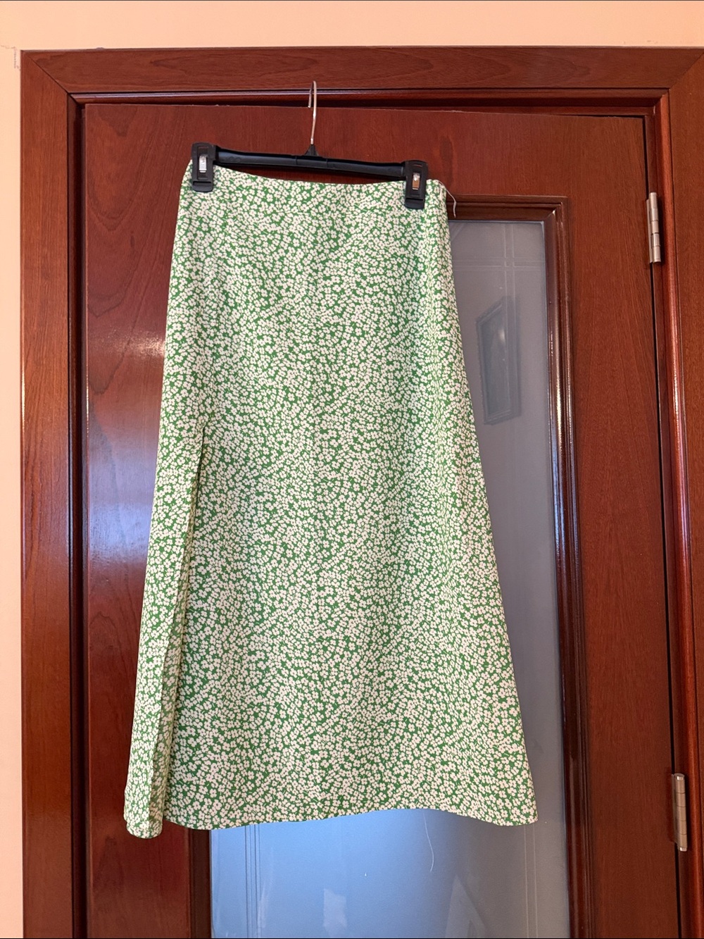 Green Floral A-Line Midi Skirt